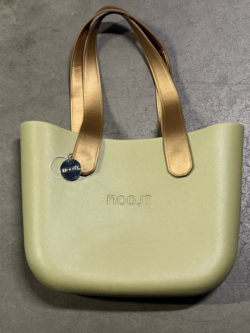 MOOST Lady in Sage Green Tote Handbag Metallic Gold Handles